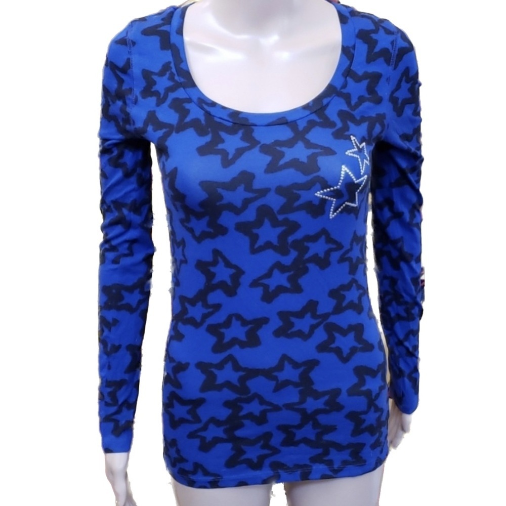 Y2K Rue 21 Scoop Neck Star Embellished Fitted Long Sleeve Top medium
